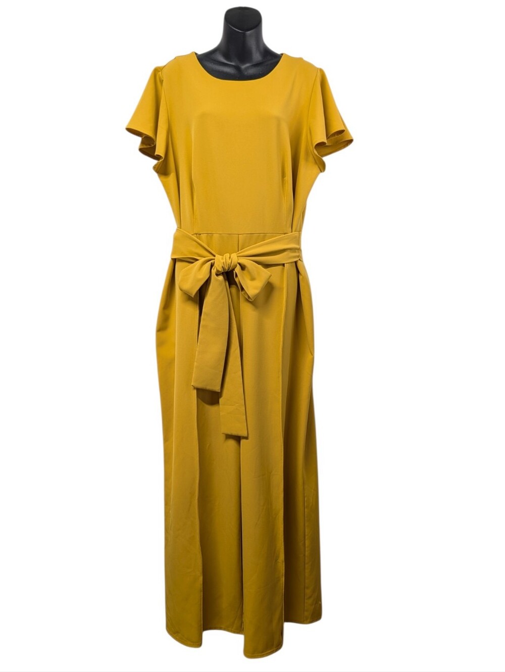 Lane Bryant Women's Yellow Wide-Leg Belted Flutter Sleeve Jumpsuit Size 18